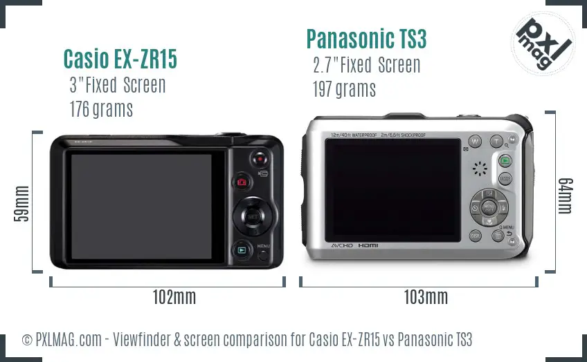 Casio EX-ZR15 vs Panasonic TS3 Screen and Viewfinder comparison
