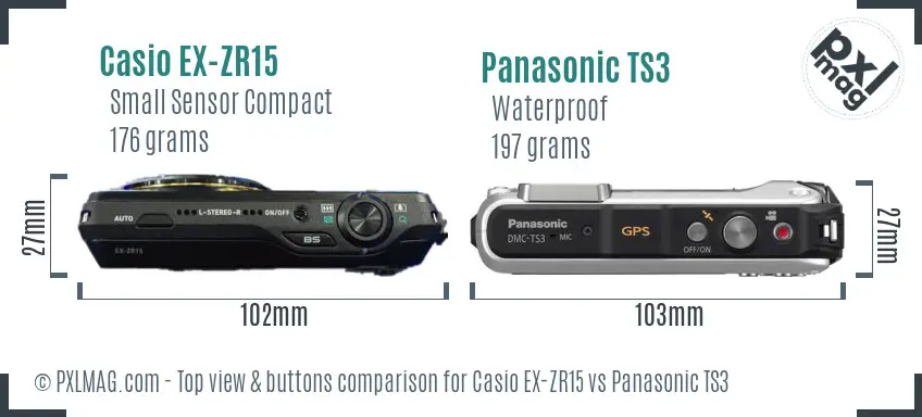 Casio EX-ZR15 vs Panasonic TS3 top view buttons comparison