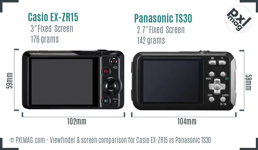 Casio EX-ZR15 vs Panasonic TS30 Screen and Viewfinder comparison