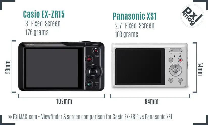 Casio EX-ZR15 vs Panasonic XS1 Screen and Viewfinder comparison