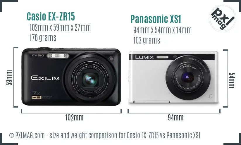 Casio EX-ZR15 vs Panasonic XS1 size comparison