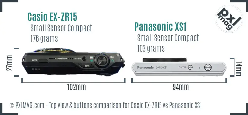 Casio EX-ZR15 vs Panasonic XS1 top view buttons comparison