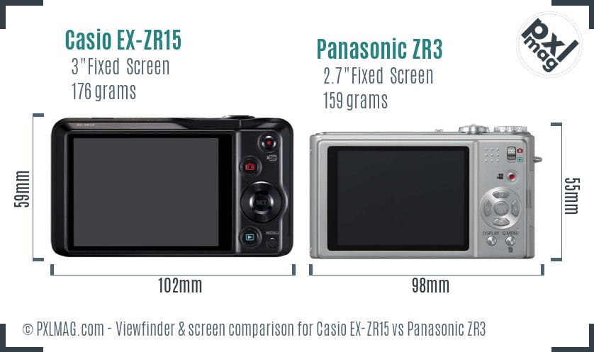 Casio EX-ZR15 vs Panasonic ZR3 Screen and Viewfinder comparison