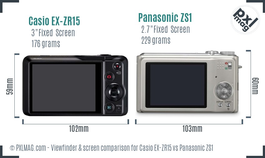 Casio EX-ZR15 vs Panasonic ZS1 Screen and Viewfinder comparison