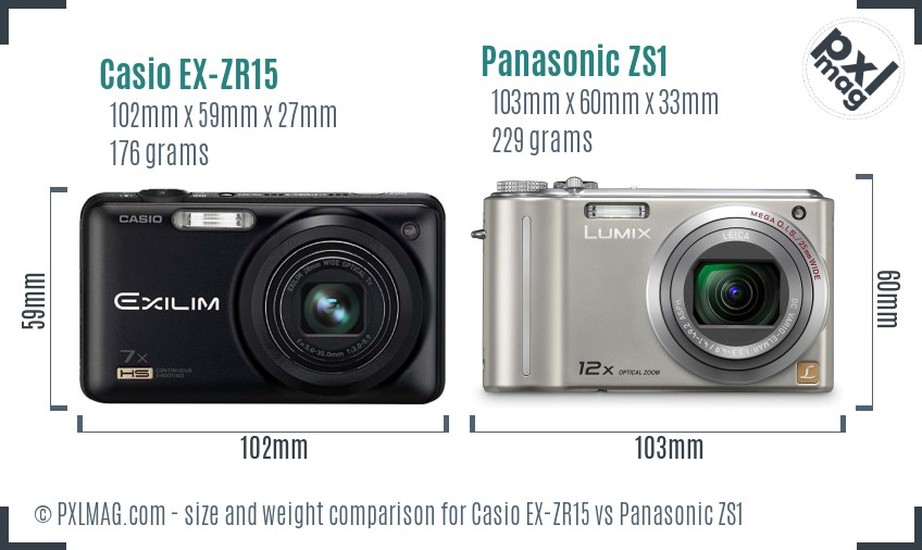 Casio EX-ZR15 vs Panasonic ZS1 size comparison