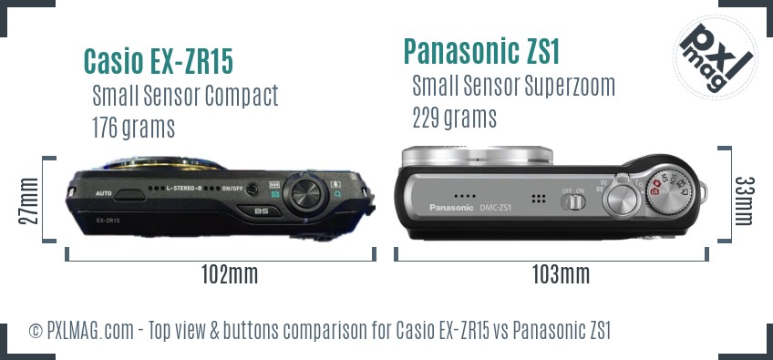 Casio EX-ZR15 vs Panasonic ZS1 top view buttons comparison