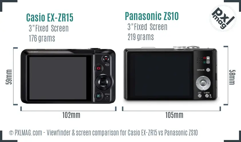 Casio EX-ZR15 vs Panasonic ZS10 Screen and Viewfinder comparison