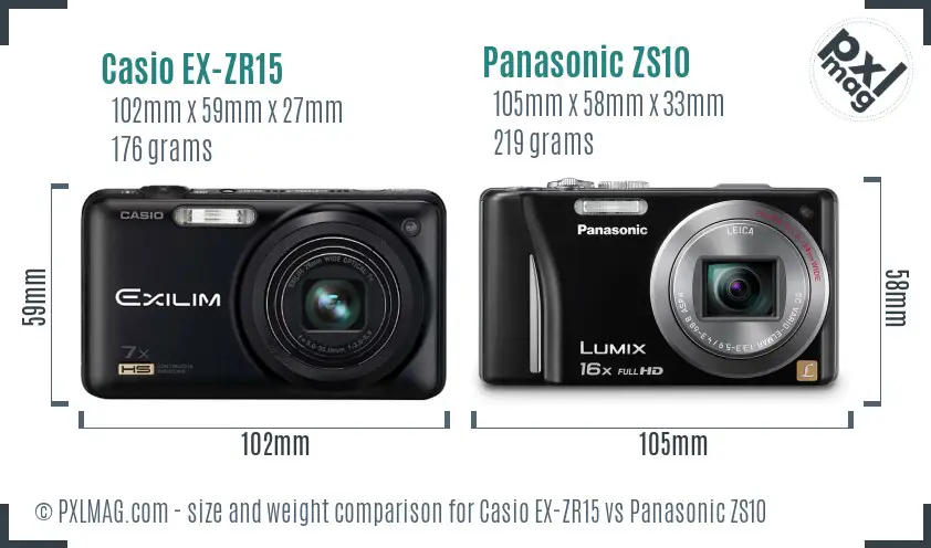 Casio EX-ZR15 vs Panasonic ZS10 size comparison