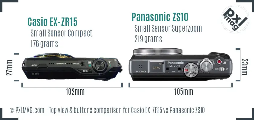 Casio EX-ZR15 vs Panasonic ZS10 top view buttons comparison