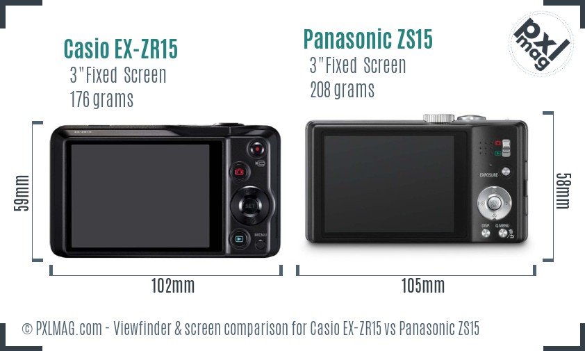 Casio EX-ZR15 vs Panasonic ZS15 Screen and Viewfinder comparison
