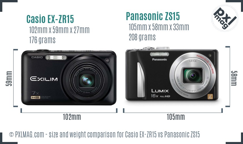 Casio EX-ZR15 vs Panasonic ZS15 size comparison