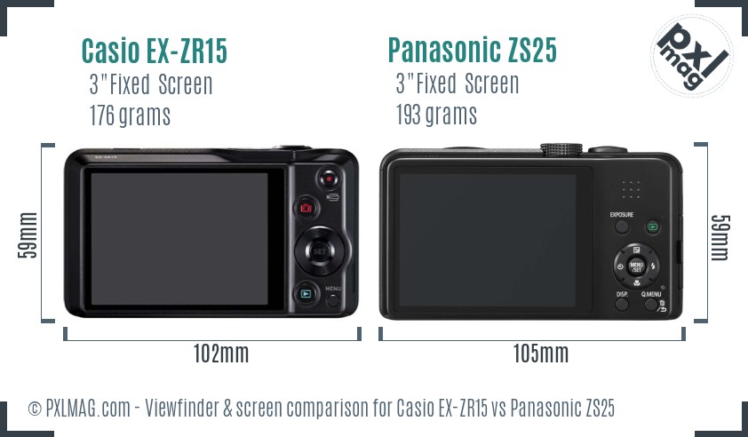 Casio EX-ZR15 vs Panasonic ZS25 Screen and Viewfinder comparison