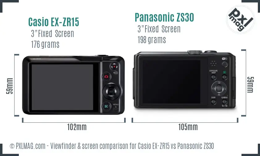 Casio EX-ZR15 vs Panasonic ZS30 Screen and Viewfinder comparison