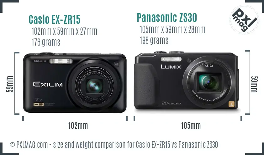 Casio EX-ZR15 vs Panasonic ZS30 size comparison