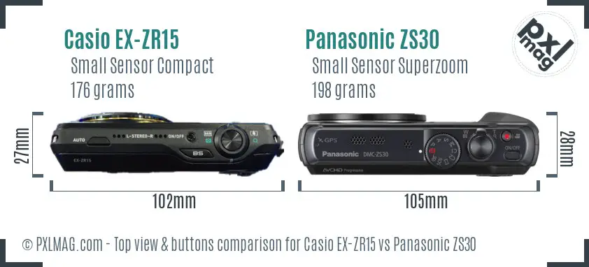 Casio EX-ZR15 vs Panasonic ZS30 top view buttons comparison