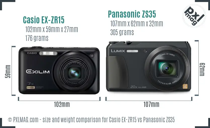Casio EX-ZR15 vs Panasonic ZS35 size comparison Casio EX-ZR15 vs Panasonic ZS35 size comparison