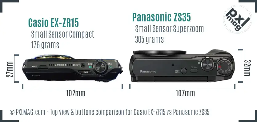 Casio EX-ZR15 vs Panasonic ZS35 top view buttons comparison Casio EX-ZR15 vs Panasonic ZS35 top view buttons comparison