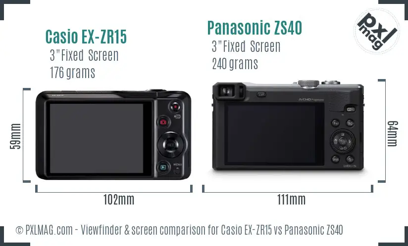 Casio EX-ZR15 vs Panasonic ZS40 Screen and Viewfinder comparison