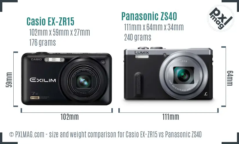 Casio EX-ZR15 vs Panasonic ZS40 size comparison