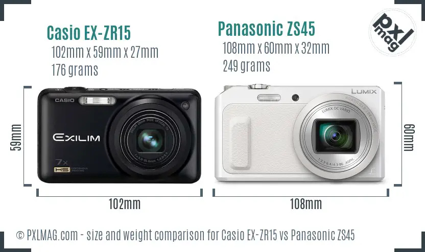 Casio EX-ZR15 vs Panasonic ZS45 size comparison Casio EX-ZR15 vs Panasonic ZS45 size comparison