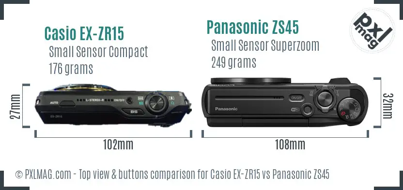 Casio EX-ZR15 vs Panasonic ZS45 top view buttons comparison