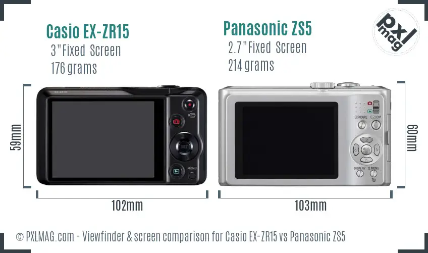 Casio EX-ZR15 vs Panasonic ZS5 Screen and Viewfinder comparison