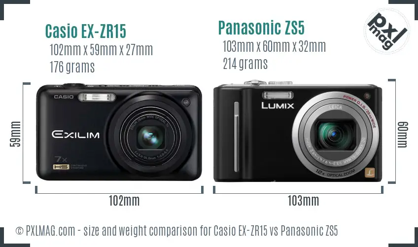 Casio EX-ZR15 vs Panasonic ZS5 size comparison