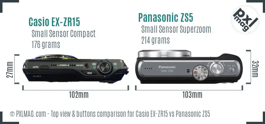 Casio EX-ZR15 vs Panasonic ZS5 top view buttons comparison