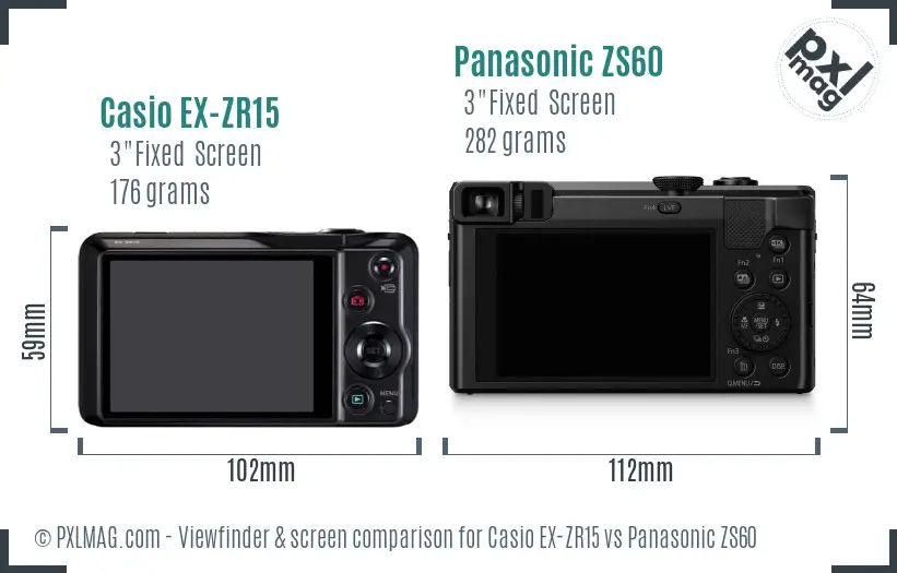 Casio EX-ZR15 vs Panasonic ZS60 Screen and Viewfinder comparison