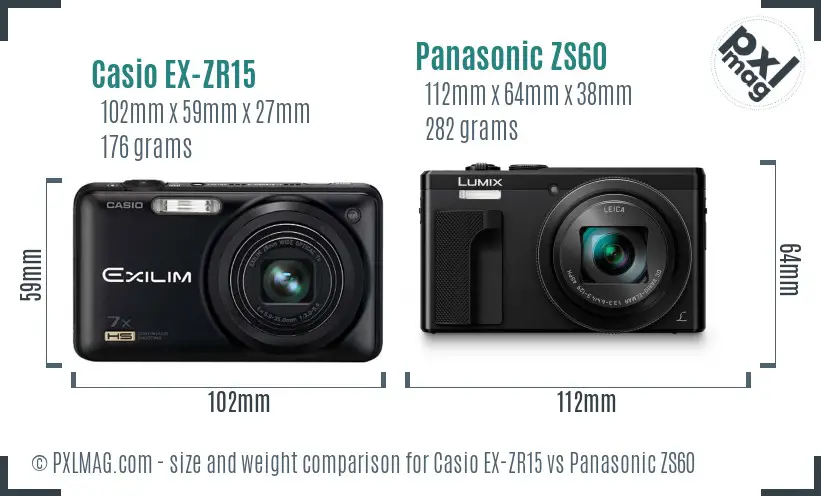 Casio EX-ZR15 vs Panasonic ZS60 size comparison