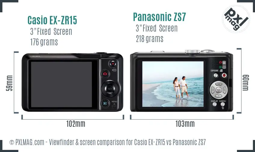 Casio EX-ZR15 vs Panasonic ZS7 Screen and Viewfinder comparison