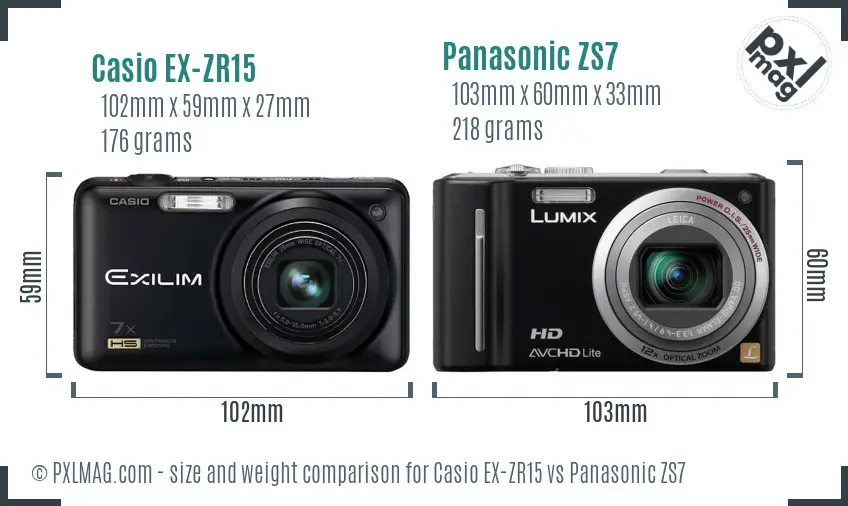 Casio EX-ZR15 vs Panasonic ZS7 size comparison