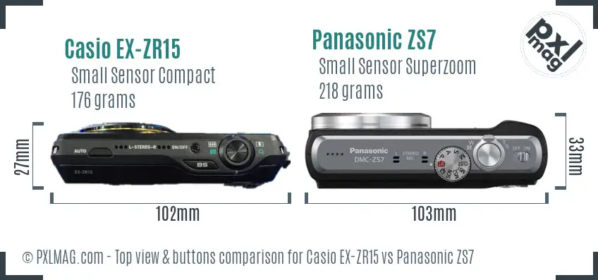 Casio EX-ZR15 vs Panasonic ZS7 top view buttons comparison