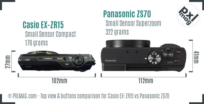 Casio EX-ZR15 vs Panasonic ZS70 top view buttons comparison