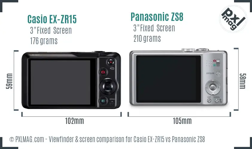 Casio EX-ZR15 vs Panasonic ZS8 Screen and Viewfinder comparison