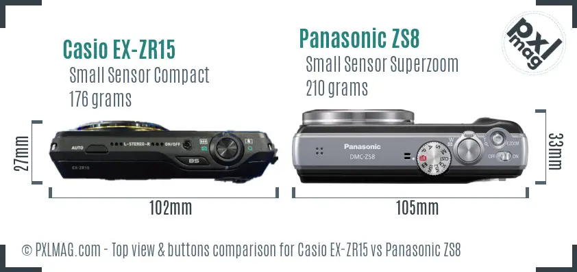 Casio EX-ZR15 vs Panasonic ZS8 top view buttons comparison