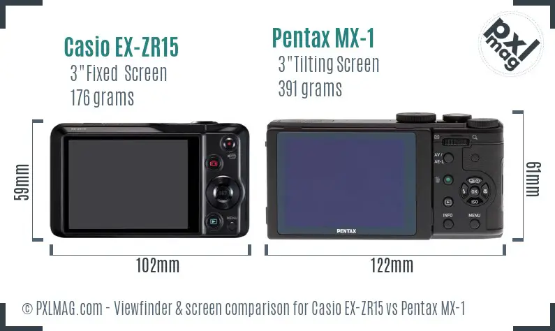 Casio EX-ZR15 vs Pentax MX-1 Screen and Viewfinder comparison