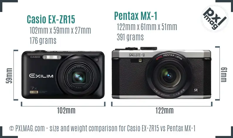 Casio EX-ZR15 vs Pentax MX-1 size comparison