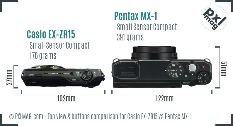 Casio EX-ZR15 vs Pentax MX-1 top view buttons comparison