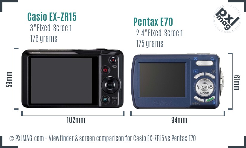 Casio EX-ZR15 vs Pentax E70 Screen and Viewfinder comparison