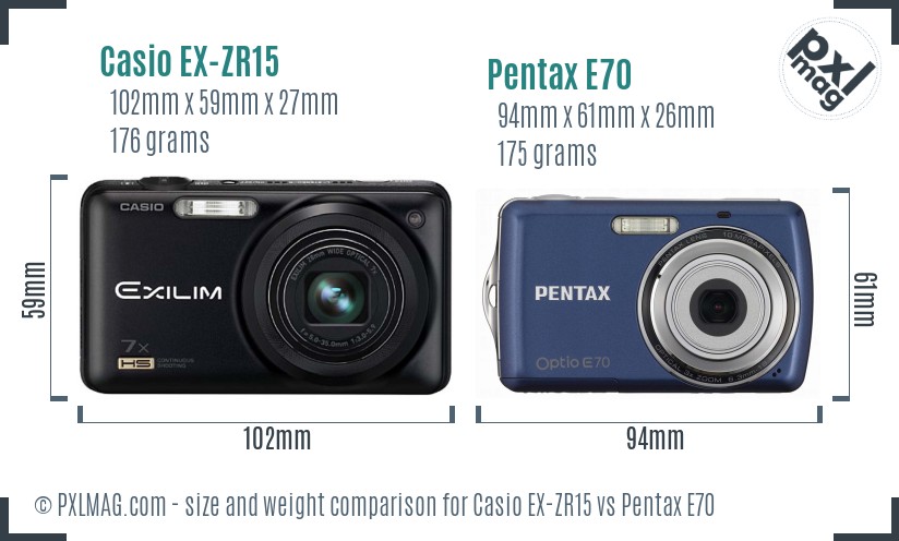 Casio EX-ZR15 vs Pentax E70 size comparison Casio EX-ZR15 vs Pentax E70 size comparison