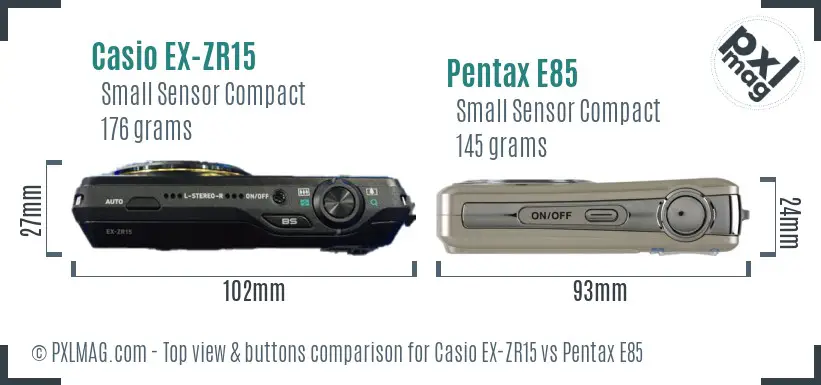 Casio EX-ZR15 vs Pentax E85 top view buttons comparison
