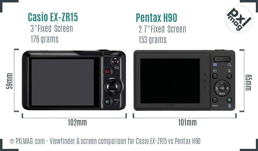 Casio EX-ZR15 vs Pentax H90 Screen and Viewfinder comparison