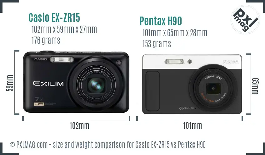Casio EX-ZR15 vs Pentax H90 size comparison