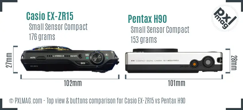 Casio EX-ZR15 vs Pentax H90 top view buttons comparison