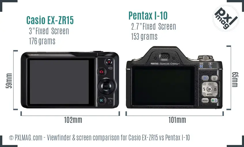 Casio EX-ZR15 vs Pentax I-10 Screen and Viewfinder comparison