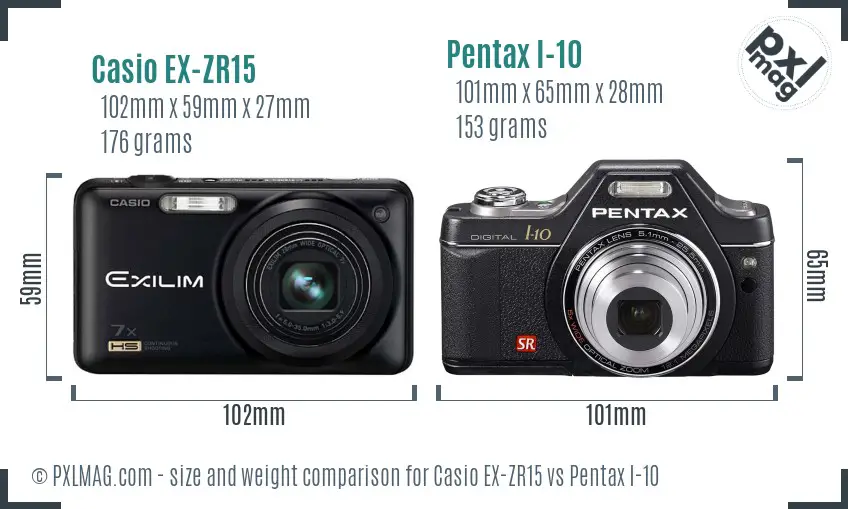 Casio EX-ZR15 vs Pentax I-10 size comparison