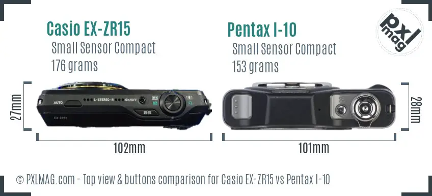 Casio EX-ZR15 vs Pentax I-10 top view buttons comparison