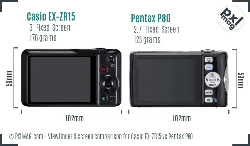 Casio EX-ZR15 vs Pentax P80 Screen and Viewfinder comparison