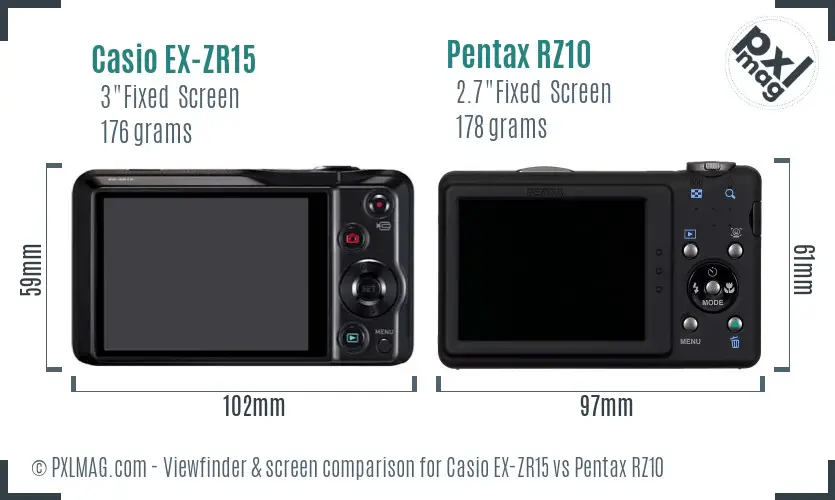 Casio EX-ZR15 vs Pentax RZ10 Screen and Viewfinder comparison Casio EX-ZR15 vs Pentax RZ10 Screen and Viewfinder comparison